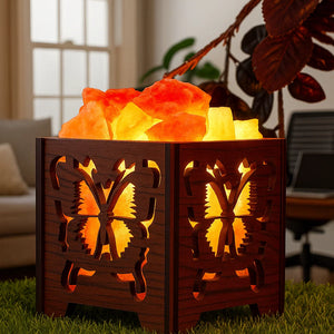Wooden Basket Salt Lamp - Butterfly