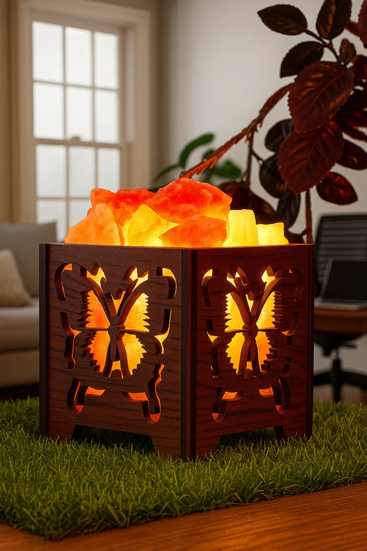 Wooden Basket Salt Lamp - Butterfly