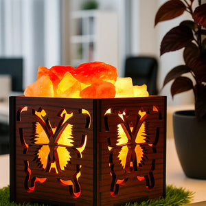 Wooden Basket Salt Lamp - Butterfly
