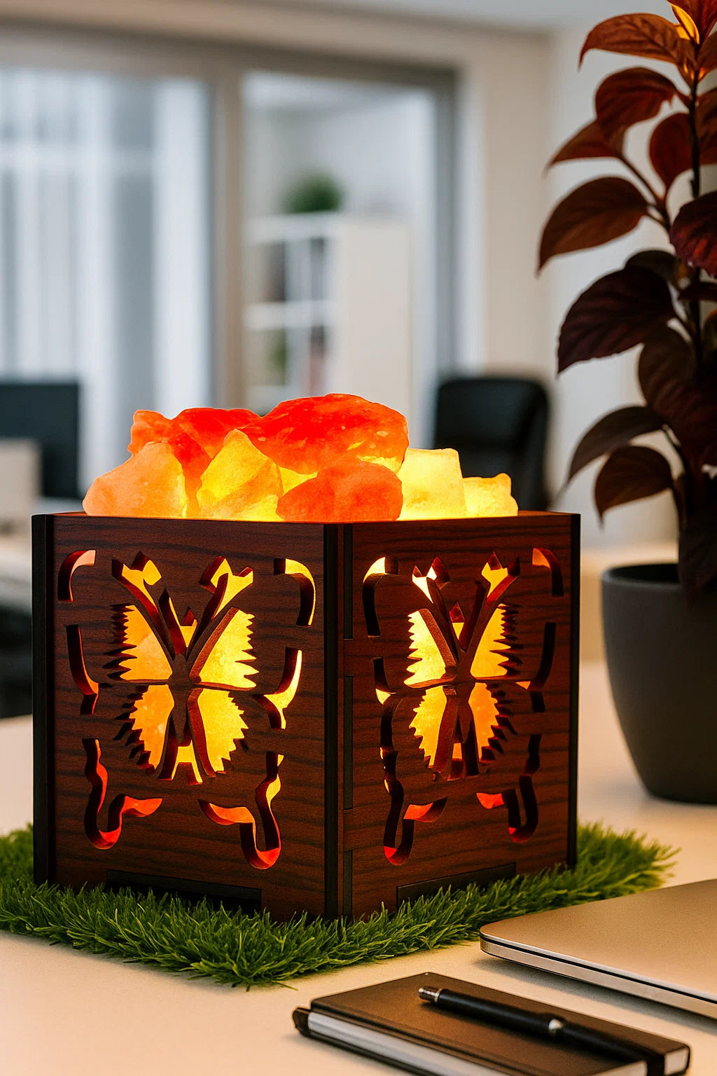Wooden Basket Salt Lamp - Butterfly