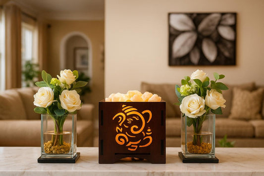 Wooden Basket Salt Lamp - Ganesh