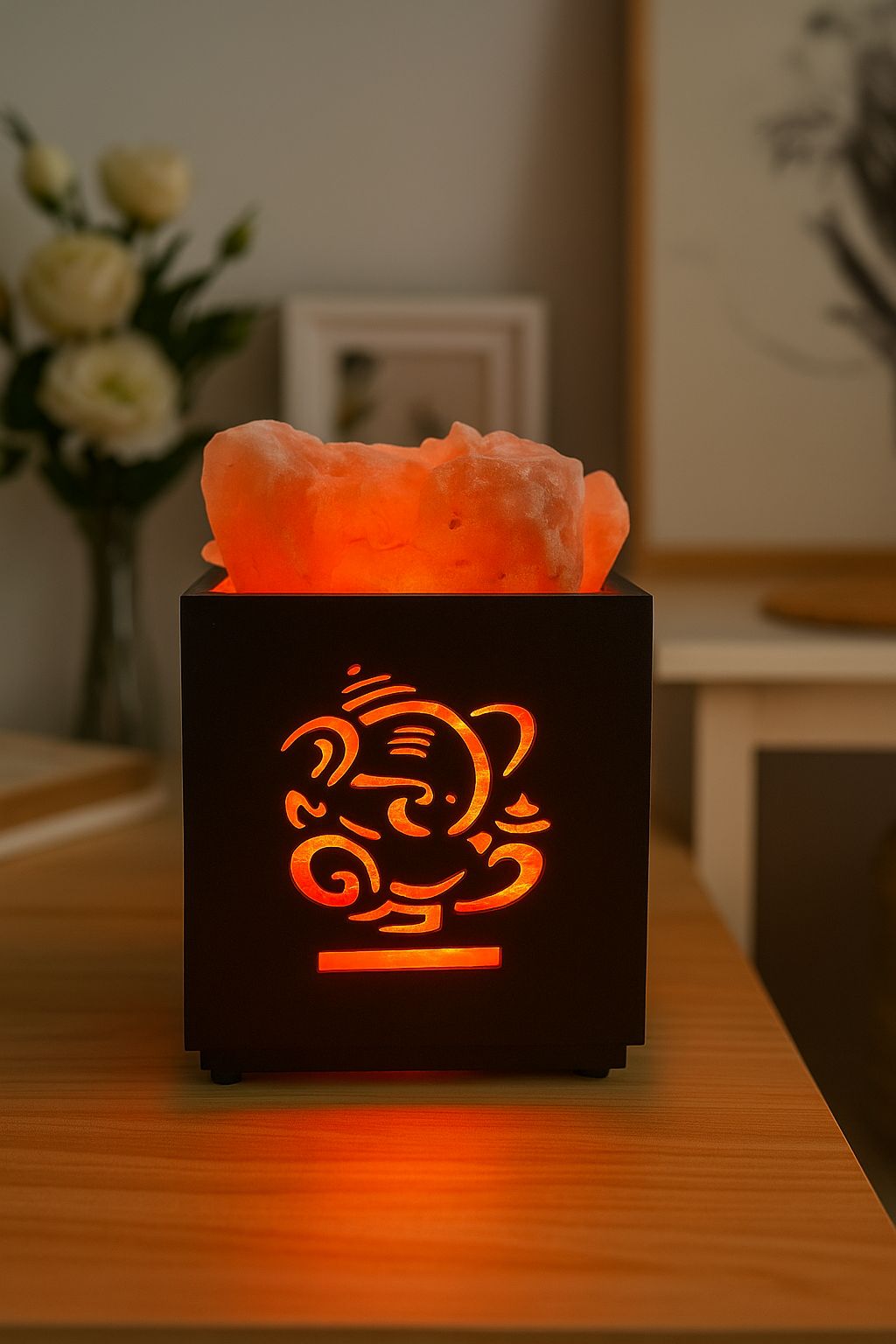 Metal Basket Salt Lamp - Ganesh