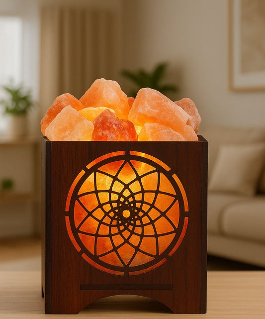 Wooden Basket Salt Lamp - Healing Chakra
