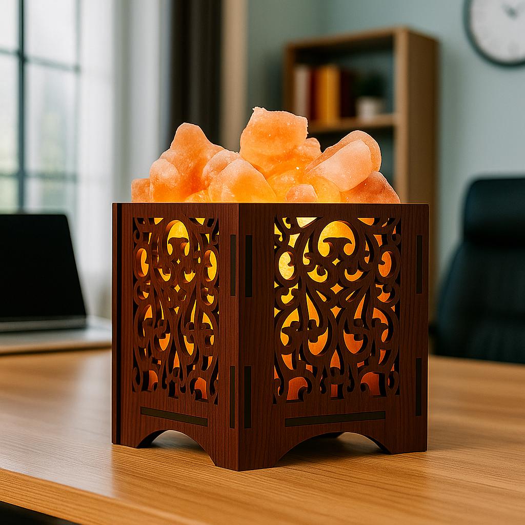 Wooden Basket Salt Lamp - Jali