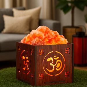 Wooden Basket Salt Lamp - Om