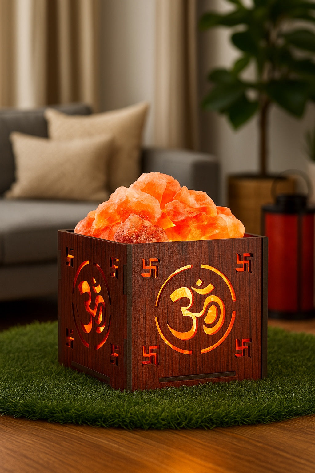 Wooden Basket Salt Lamp - Om