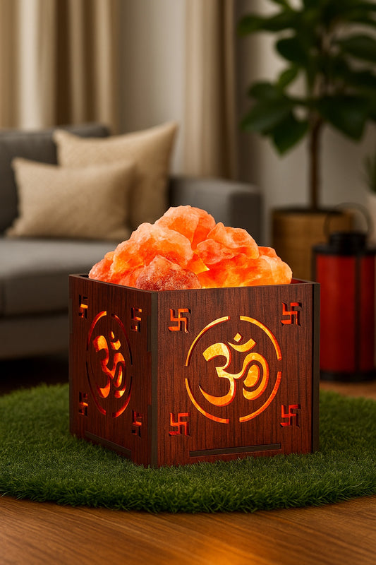 Wooden Basket Salt Lamp - Om