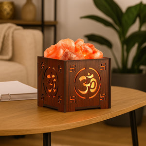 Wooden Basket Salt Lamp - Om